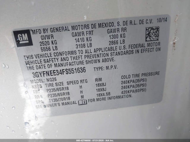 2015 CADILLAC SRX 3GYFNEE34FS551636 Photo 8