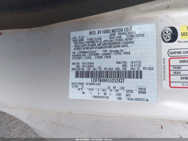 2005 FORD MUSTANG 1ZVFT84N455252427 Photo 8