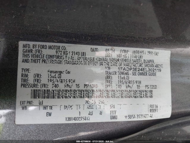 1FADP3E24EL302119 Ford 2014