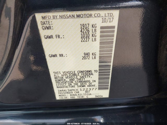 1N4AL3APXJC122377 Nissan Altima