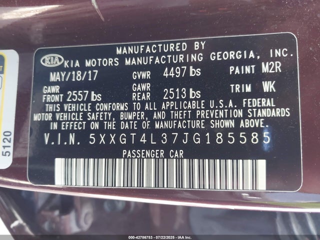 5XXGT4L37JG185585 KIA gdi