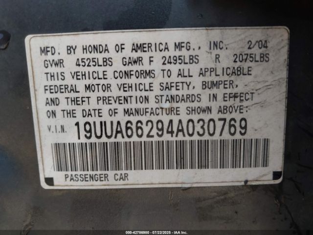2004 ACURA TL 19UUA66294A030769 Photo 8