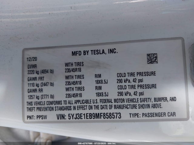 2021 TESLA MODEL 3 5YJ3E1EB9MF858573 Photo 8
