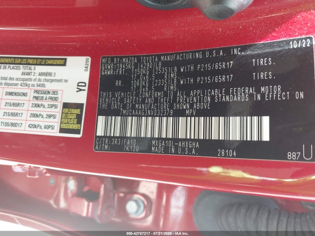 Toyota m20a-fks 2022 7MUCAAAG3NV032379 Image 9