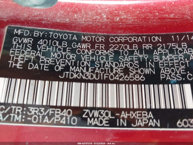 2015 TOYOTA PRIUS JTDKN3DU1F0426586 Photo 8