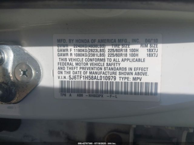 2010 HONDA ACCORD CROSSTOUR 5J6TF1H58AL010979 Photo 8