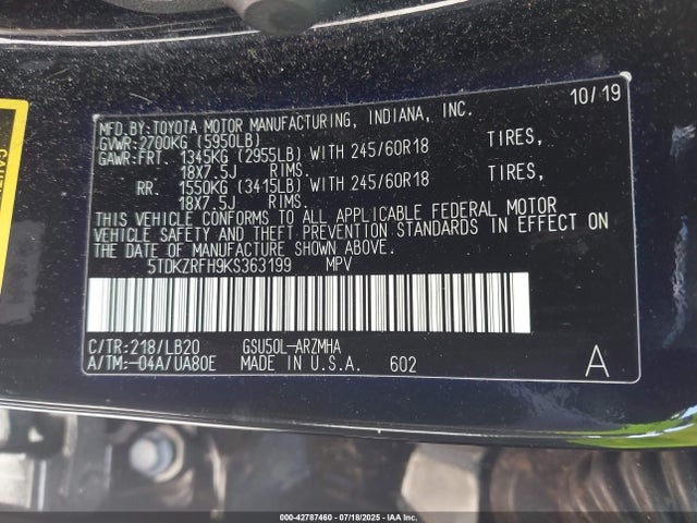 5TDKZRFH9KS363199 Toyota 2gr-fks
