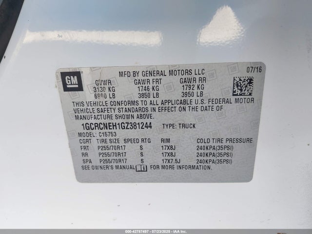 1GCRCNEH1GZ381244 Chevrolet lv3 - sidi, vvt, aluminum, e85 max