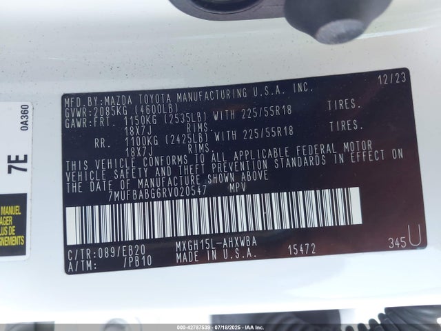 7MUFBABG6RV020547 Toyota m20a-fxs