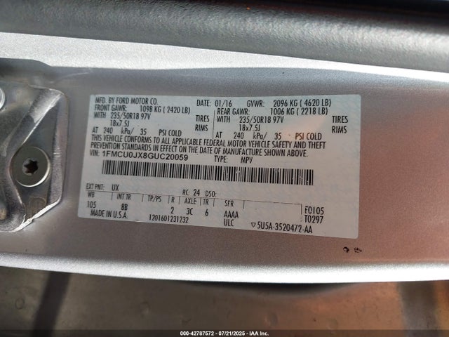 1FMCU0JX8GUC20059 Ford Escape