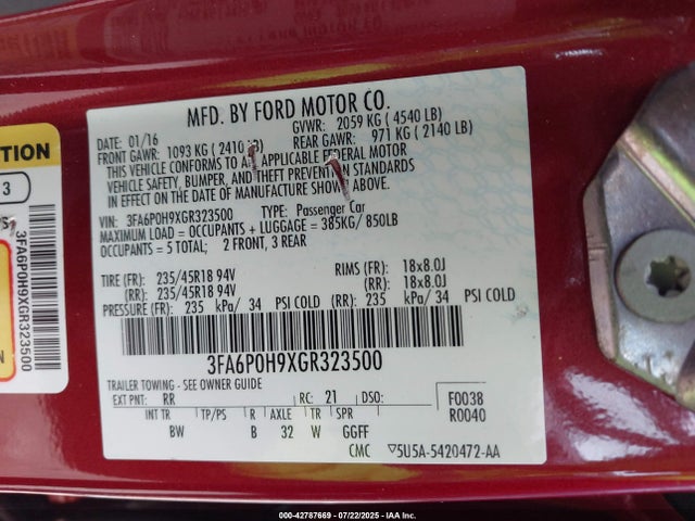 Ford Fusion 2016 3FA6P0H9XGR323500 Image 9