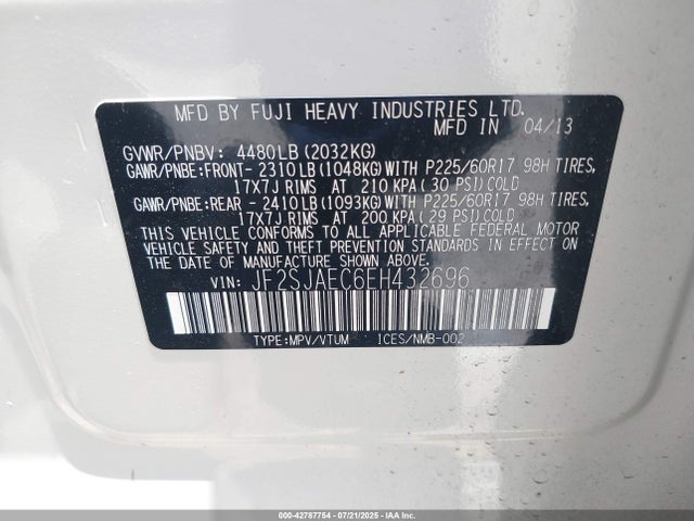 Subaru 2.5na u5 2014 JF2SJAEC6EH432696 Image 9