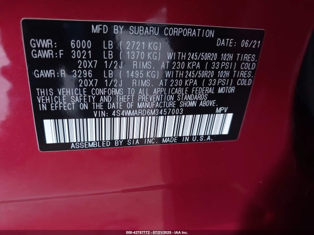 4S4WMARD6M3457003 Subaru 2021