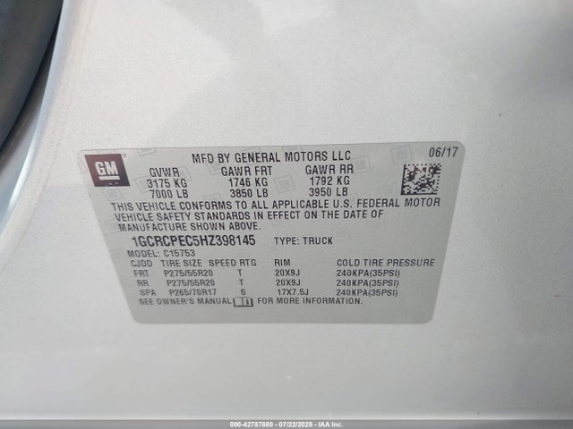 1GCRCPEC5HZ398145 Chevrolet l83 - sidi: spark ignited direct injection, vvt: variable valve timing, afm, e85 max, alum