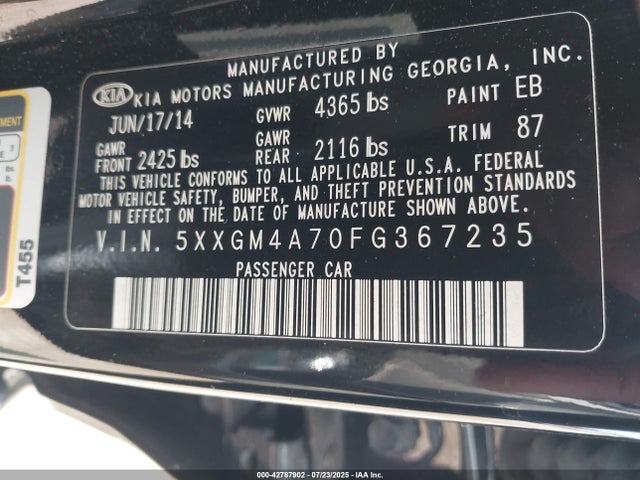 5XXGM4A70FG367235 KIA dohc gdi theta ii