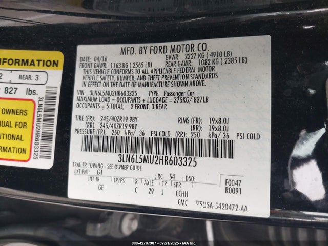 3LN6L5MU2HR603325 Lincoln 2.0l 4v atk