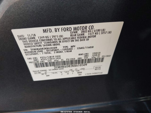 Ford 2019 2019 2FMHK6D82KBA10509 Image 9
