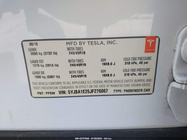 Tesla MODEL S 2018 5YJSA1E25JF276067 Image 9