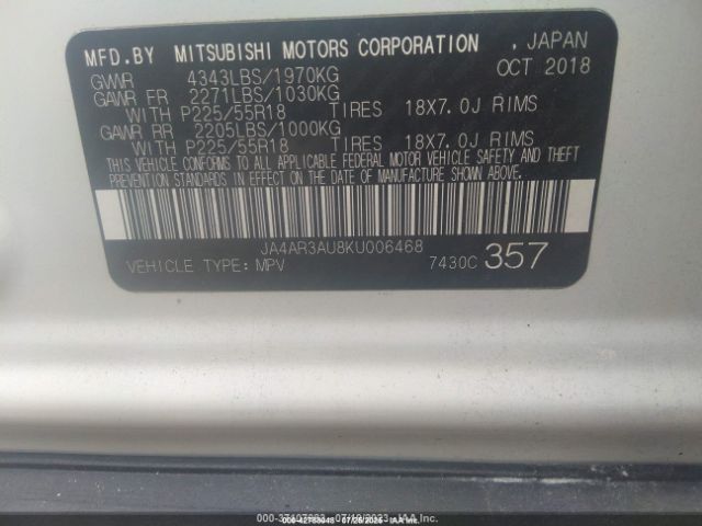 2019 MITSUBISHI OUTLANDER SPORT JA4AR3AU8KU006468 Photo 8