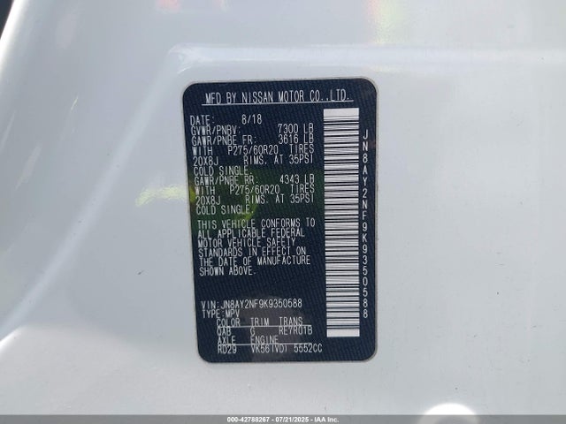 JN8AY2NF9K9350588 Nissan 2019