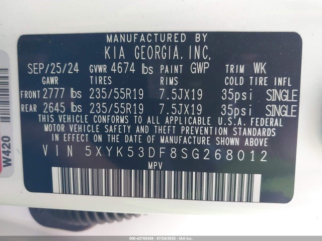 5XYK53DF8SG268012 KIA gdi theta iii