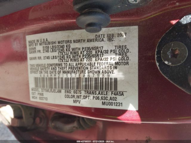 2007 MITSUBISHI ENDEAVOR 4A4MM21S57E067989 Photo 8