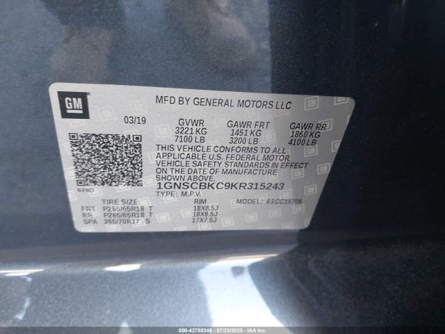 Chevrolet l83 - spark ignited direct injection, variable valve timing, afm, e85 max, alum 2019 1GNSCBKC9KR315243 Image 9