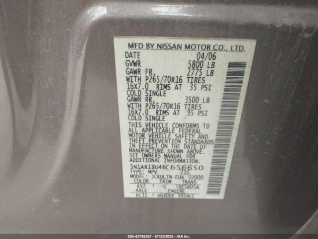 2006 NISSAN PATHFINDER 5N1AR18U46C656650 Photo 8