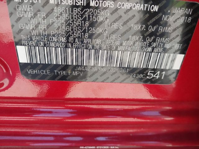 2019 MITSUBISHI OUTLANDER JA4AZ3A3XKZ026361 Photo 8