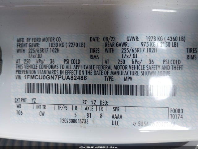1FMCU0GN7PUA82486 Ford dragon gtdi