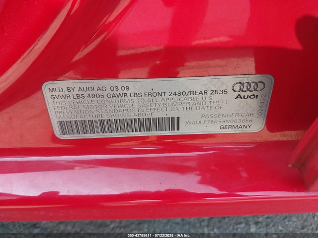 2009 AUDI A4 WAULF78K59N063666 Photo 8