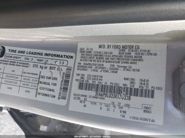 Ford 2.0l 4v atk hev 2018 3FA6P0LU2JR170338 Image 9