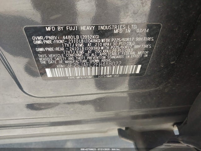 Subaru 2.5na u5 2015 JF2SJAFC2FH488022 Image 9