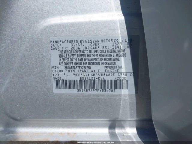 3N1AB7AP7FY234785 Nissan 2015