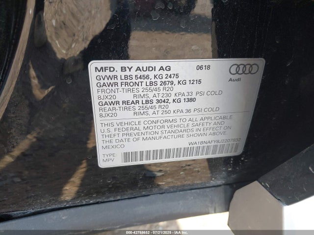 2018 AUDI Q5 WA1BNAFY8J2207832 Photo 8