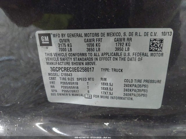 3GCPCREC0EG258017 Chevrolet l83 - vvt, afm (active fuel management), aluminum