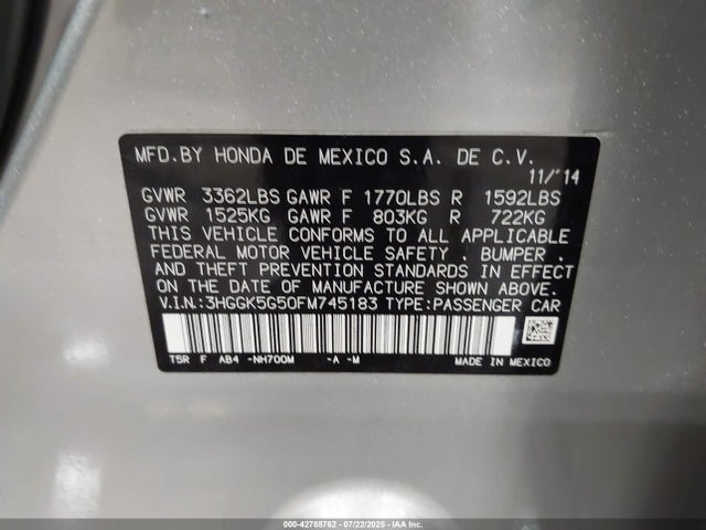 3HGGK5G50FM745183 Honda l15b1