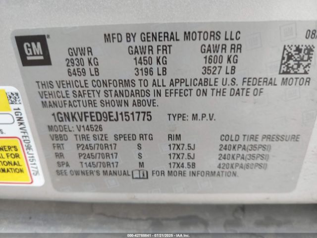 2014 CHEVROLET TRAVERSE 1GNKVFED9EJ151775 Photo 8