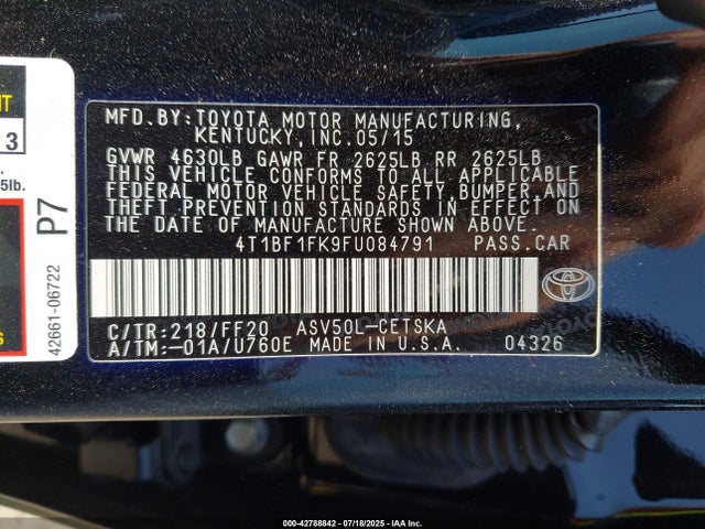 4T1BF1FK9FU084791 Toyota 2ar-fe