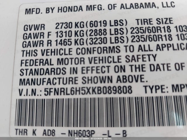 5FNRL6H5XKB089808 Honda j35y7