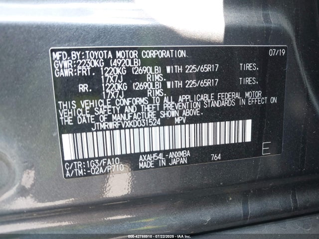 JTMRWRFVXKD031524 Toyota a25-fxz, 3nm+4nm