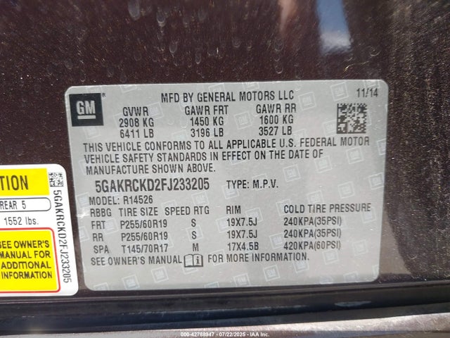 5GAKRCKD2FJ233205 Buick llt