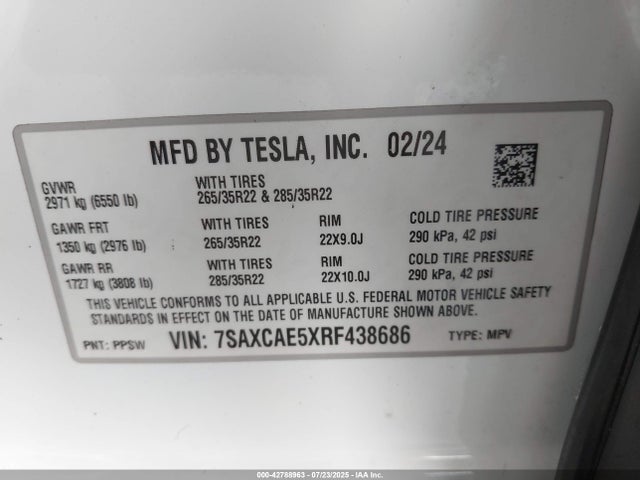2024 TESLA MODEL X 7SAXCAE5XRF438686 Photo 8