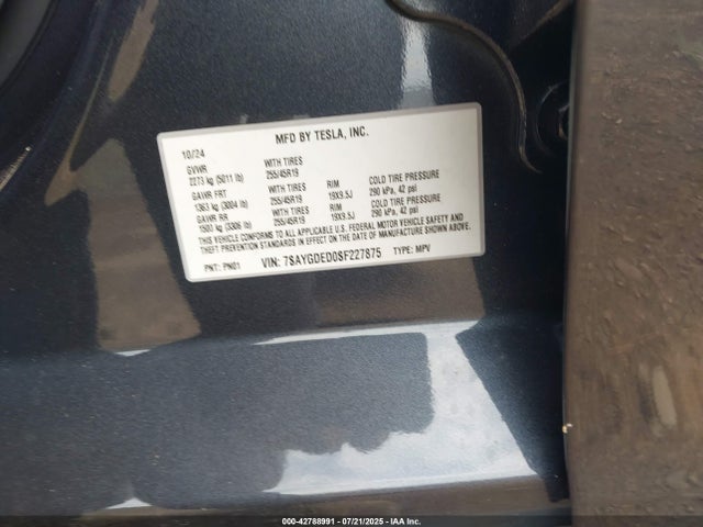 Tesla 2025 2025 7SAYGDED0SF227875 Image 9