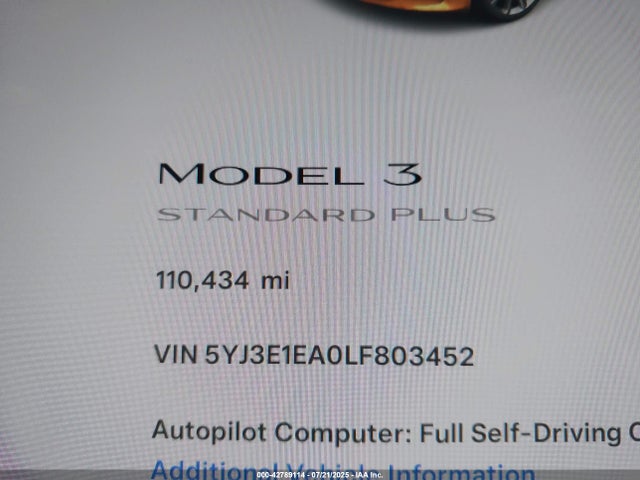 5YJ3E1EA0LF803452 Tesla MODEL 3