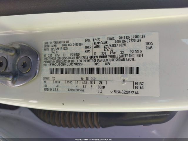 2020 FORD ESCAPE 1FMCU9G64LUC78229 Photo 8