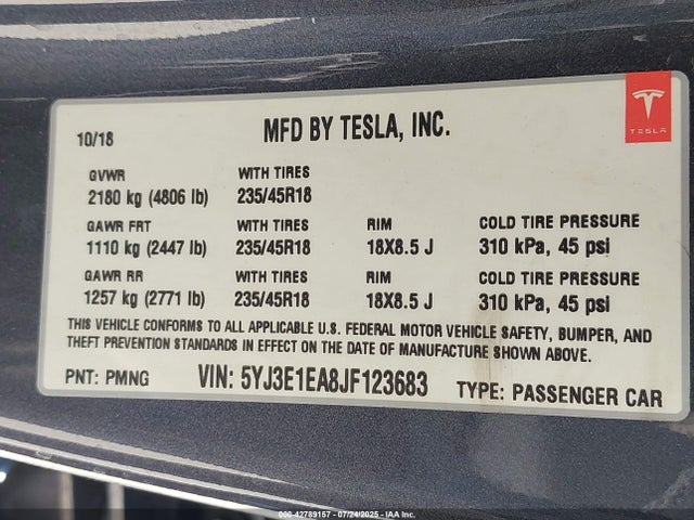 2018 TESLA MODEL 3 5YJ3E1EA8JF123683 Photo 8
