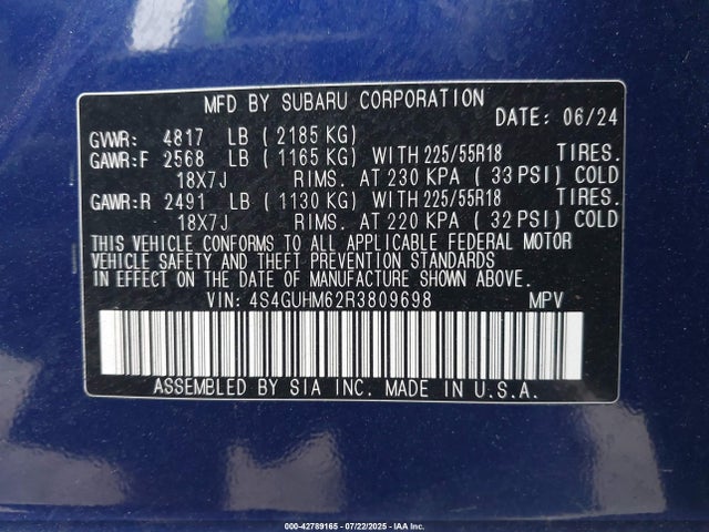 4S4GUHM62R3809698 Subaru na