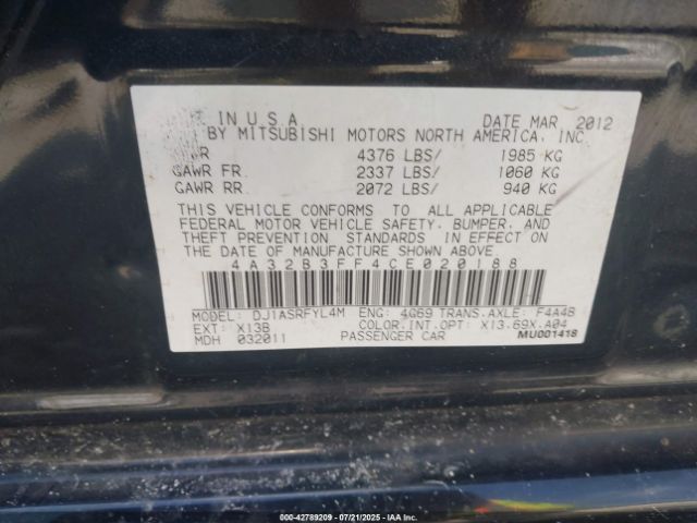 2012 MITSUBISHI GALANT 4A32B3FF4CE020188 Photo 8