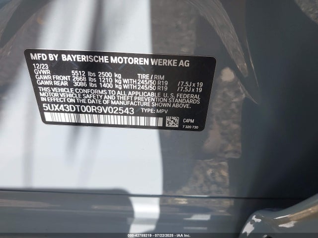 5UX43DT00R9V02543 BMW 2024